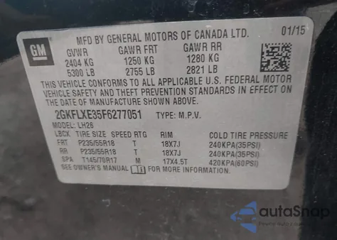 2015 GMC Terrain Slt-1 из США, поврежденный, VIN 2GKFLXE35F6277051